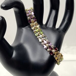 Multi Gemstone Sterling Silver Bracelet